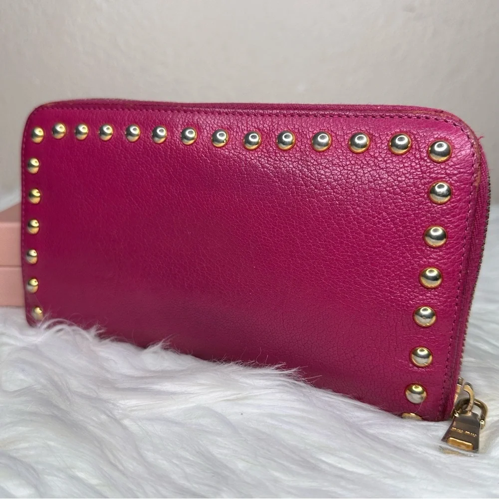 Miu Miu Pink Leather Studded Wallet - Picture 5 of 11